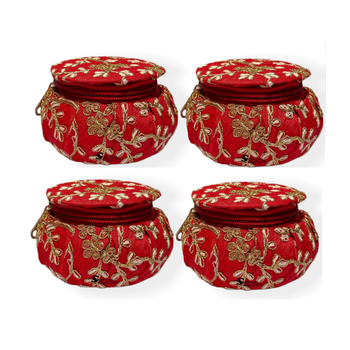 Shoptory India Embroidered Decorative Box for wedding Cum Bangle Box, Shagun Gift Packing Potli Red, Pack of 4 1