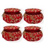 Shoptory India Embroidered Decorative Box for wedding Cum Bangle Box, Shagun Gift Packing Potli Red, Pack of 4