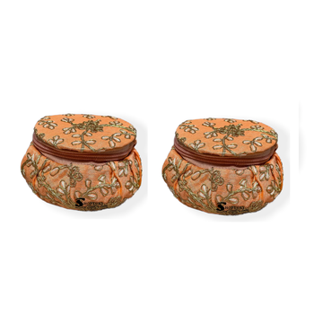 Shoptory India Embroidered Decorative Box for wedding Cum Bangle Box, Shagun Gift Packing Potli Peach, Pack of 2 1
