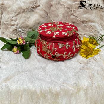 Shoptory India Embroidered Decorative Box for wedding Cum Bangle Box, Shagun Gift Packing Potli Red, Pack of 6 3
