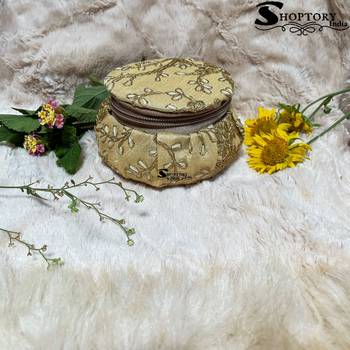Shoptory India Embroidered Decorative Box for wedding Cum Bangle Box, Shagun Gift Packing Potli Beige, Pack of 6 3