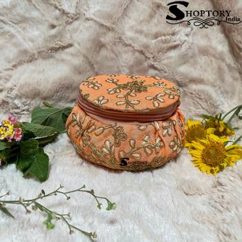 Shoptory India Embroidered Decorative Box for wedding Cum Bangle Box, Shagun Gift Packing Potli Peach, Pack of 2 3