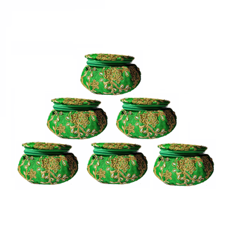 Shoptory India Embroidered Decorative Box for wedding Cum Bangle Box, Shagun Gift Packing Potli Green, Pack of 6 1