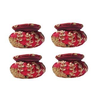 Shoptory India Embroidered Decorative Box for wedding Cum Bangle Box, Shagun Gift Packing Potli Maroon, Pack of 4 1