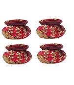 Shoptory India Embroidered Decorative Box for wedding Cum Bangle Box, Shagun Gift Packing Potli Maroon, Pack of 4