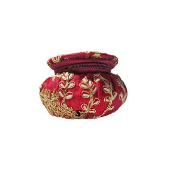 Shoptory India Embroidered Decorative Box for wedding Cum Bangle Box, Shagun Gift Packing Potli Maroon, Pack of 4 2
