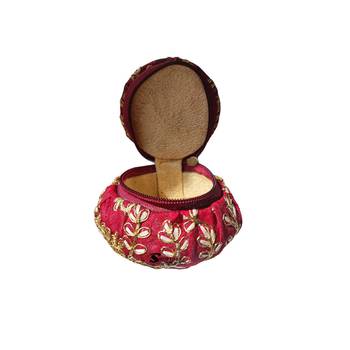 Shoptory India Embroidered Decorative Box for wedding Cum Bangle Box, Shagun Gift Packing Potli Maroon, Pack of 4 3