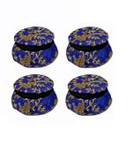 Shoptory India Embroidered Decorative Box for wedding Cum Bangle Box, Shagun Gift Packing Potli Blue, Pack of 4