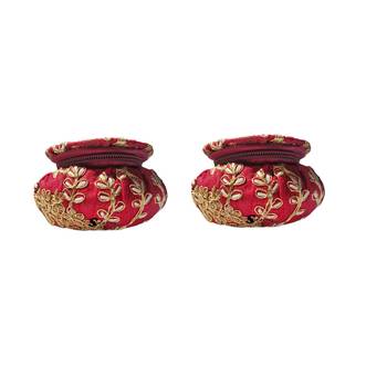 Shoptory India Embroidered Decorative Box for wedding Cum Bangle Box, Shagun Gift Packing Potli Maroon, Pack of 2 1