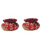 Shoptory India Embroidered Decorative Box for wedding Cum Bangle Box, Shagun Gift Packing Potli Maroon, Pack of 2