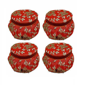 Shoptory India Embroidered Decorative Box for wedding Cum Bangle Box, Shagun Gift Packing Potli Orange, Pack of 4 1