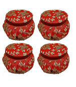 Shoptory India Embroidered Decorative Box for wedding Cum Bangle Box, Shagun Gift Packing Potli Orange, Pack of 4