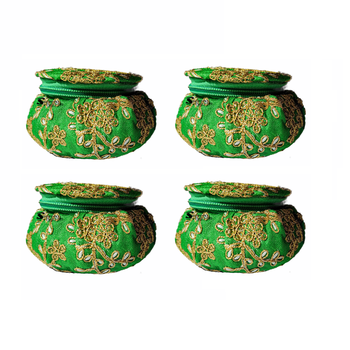 Shoptory India Embroidered Decorative Box for wedding Cum Bangle Box, Shagun Gift Packing Potli Green, Pack of 4 1