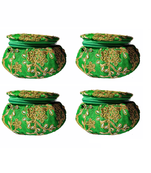 Shoptory India Embroidered Decorative Box for wedding Cum Bangle Box, Shagun Gift Packing Potli Green, Pack of 4