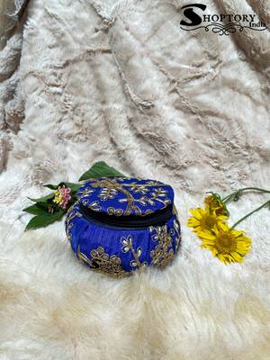 Shoptory India Embroidered Decorative Box for wedding Cum Bangle Box, Shagun Gift Packing Potli Blue, Pack of 2 3