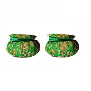 Shoptory India Embroidered Decorative Box for wedding Cum Bangle Box, Shagun Gift Packing Potli Green, Pack of 2 1