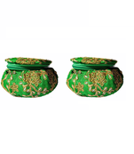 Shoptory India Embroidered Decorative Box for wedding Cum Bangle Box, Shagun Gift Packing Potli Green, Pack of 2