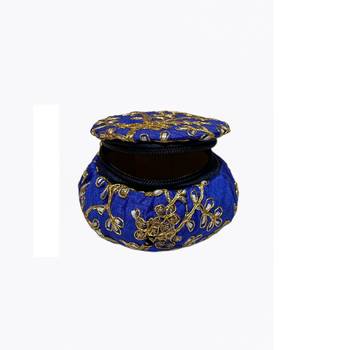 Shoptory India Embroidered Decorative Box for wedding Cum Bangle Box, Shagun Gift Packing Potli Blue 5