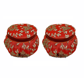 Shoptory India Embroidered Decorative Box for wedding Cum Bangle Box, Shagun Gift Packing Potli Orange, Pack of 2 1