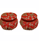 Shoptory India Embroidered Decorative Box for wedding Cum Bangle Box, Shagun Gift Packing Potli Orange, Pack of 2