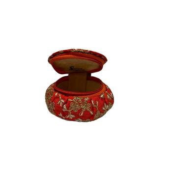 Shoptory India Embroidered Decorative Box for wedding Cum Bangle Box, Shagun Gift Packing Potli Orange, Pack of 4 5