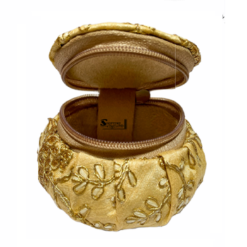 Shoptory India Embroidered Decorative Box for wedding Cum Bangle Box, Shagun Gift Packing Potli Beige, Pack of 2 4