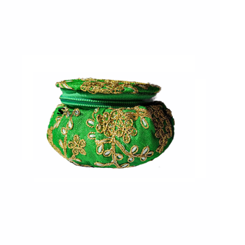 Shoptory India Embroidered Decorative Box for wedding Cum Bangle Box, Shagun Gift Packing Potli Green, Pack of 2 2
