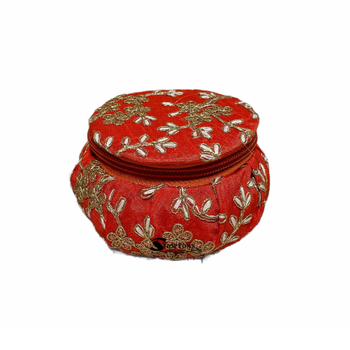 Shoptory India Embroidered Decorative Box for wedding Cum Bangle Box Shagun Gift Packing Box Potli Orange 1