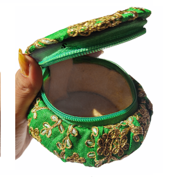 Shoptory India Embroidered Decorative Box for wedding Cum Bangle Box, Shagun Gift Packing Potli Green, Pack of 2 5
