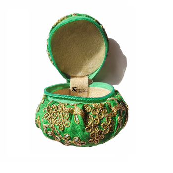 Shoptory India Embroidered Decorative Box for wedding Cum Bangle Box, Shagun Gift Packing Potli Green 5
