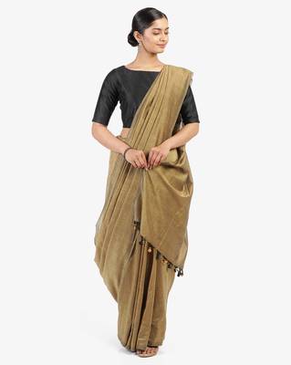 Gold woven khadi saree with blouse 3