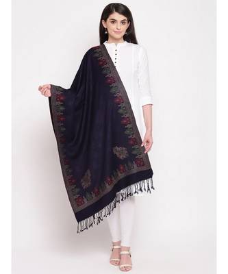 blue Navy Blue blue Viscose Wool Blend Women woven Casual Onesize Stole 1