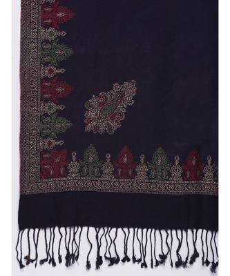 blue Navy Blue blue Viscose Wool Blend Women woven Casual Onesize Stole 3