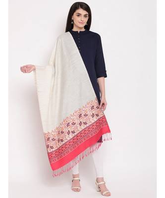 white off-white  Viscose Wool Blend Women woven Casual Onesize Stole 1
