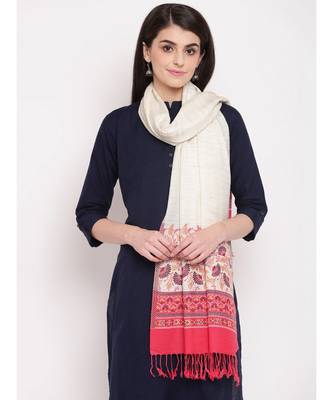 white off-white  Viscose Wool Blend Women woven Casual Onesize Stole 2