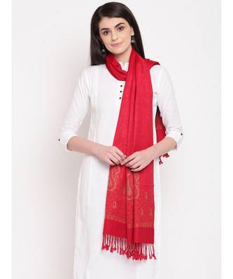 RED Red Viscose Wool Blend Women woven Casual Onesize Stole 2