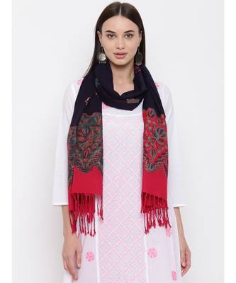 blue Navy Blue Viscose Wool Women Woven Stole 1