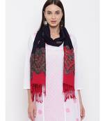 blue Navy Blue Viscose Wool Women Woven Stole