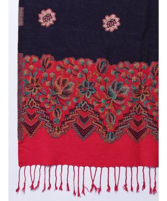 blue Navy Blue Viscose Wool Women Woven Stole 3