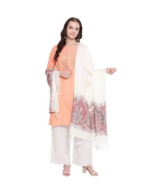 white Off-White Viscose Wool Blend Women Wooven Casual Onesize Stole 1