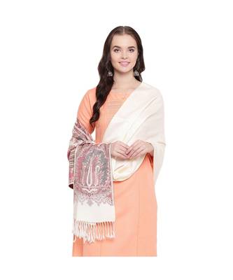 white Off-White Viscose Wool Blend Women Wooven Casual Onesize Stole 2