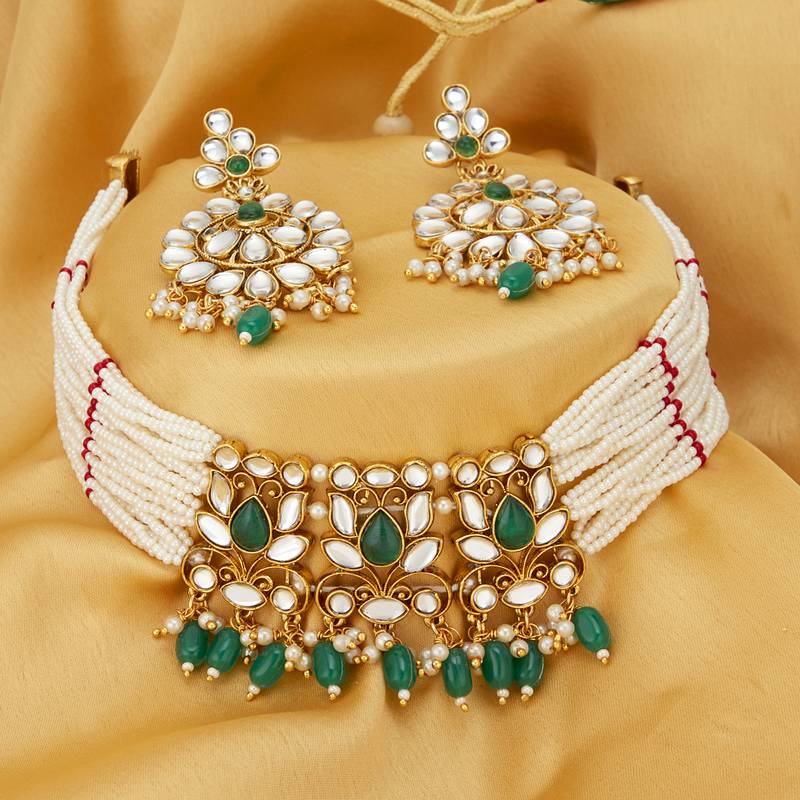 Green pearl necklace sets - Sukkhi 