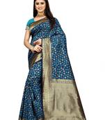 Navy blue woven art silk saree with blouse