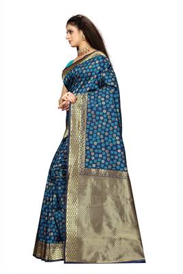 Navy blue woven art silk saree with blouse 2