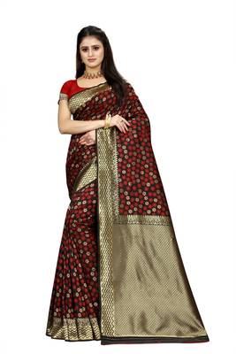 Black woven art silk saree with blouse 1