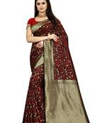 Black woven art silk saree with blouse