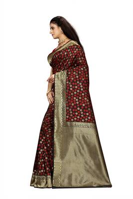 Black woven art silk saree with blouse 2
