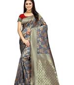 Grey woven art silk saree with blouse