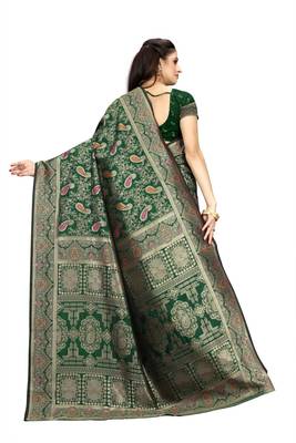 Green woven art silk saree with blouse 2