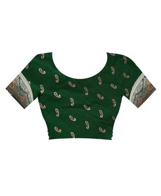 Green woven art silk saree with blouse 3